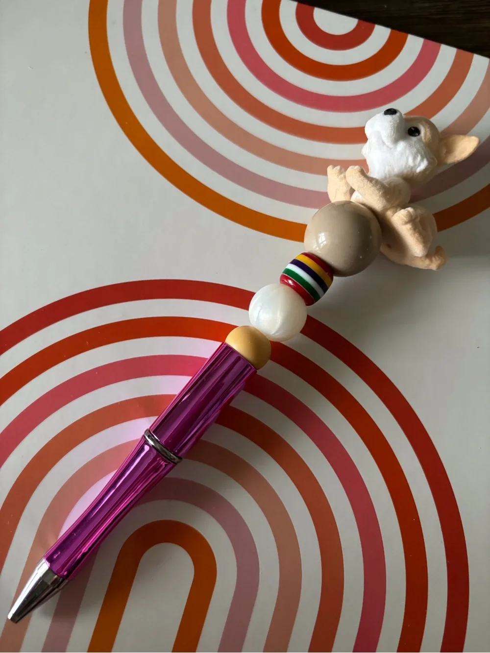 Puppy in my Pocket: Blonde Dog handmade beaded pen